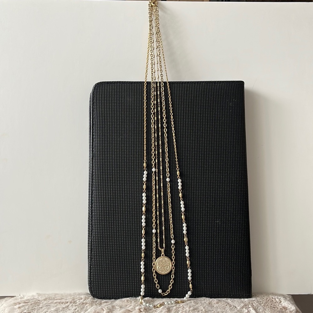 Lia Sophia triple strand gold necklace allows for 30-38” length styling - Picture 3 of 8